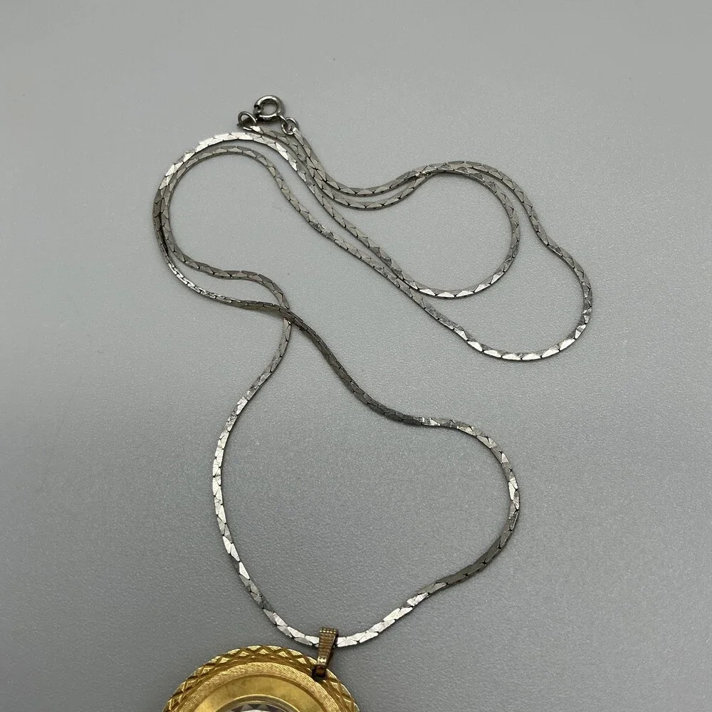 Vintage BYN DE LUXE Pendant Necklace Watch Women 32mm Silver Dial Gold Tone